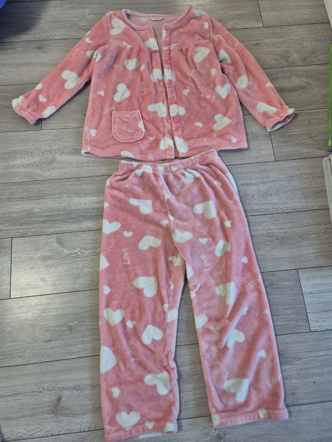 Pink Zone Heart Pattern Fleece Pajama Set
