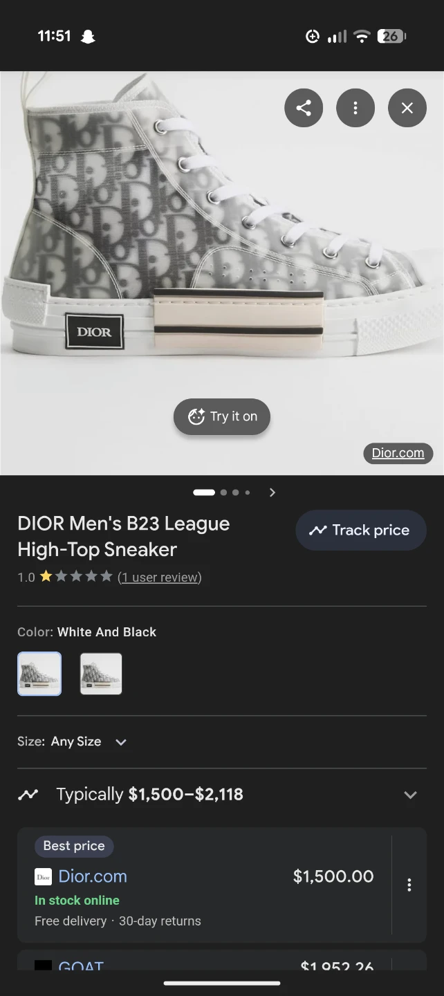 DIOR Men's B23 League High-Top Sneakers - White & Black - photo 2