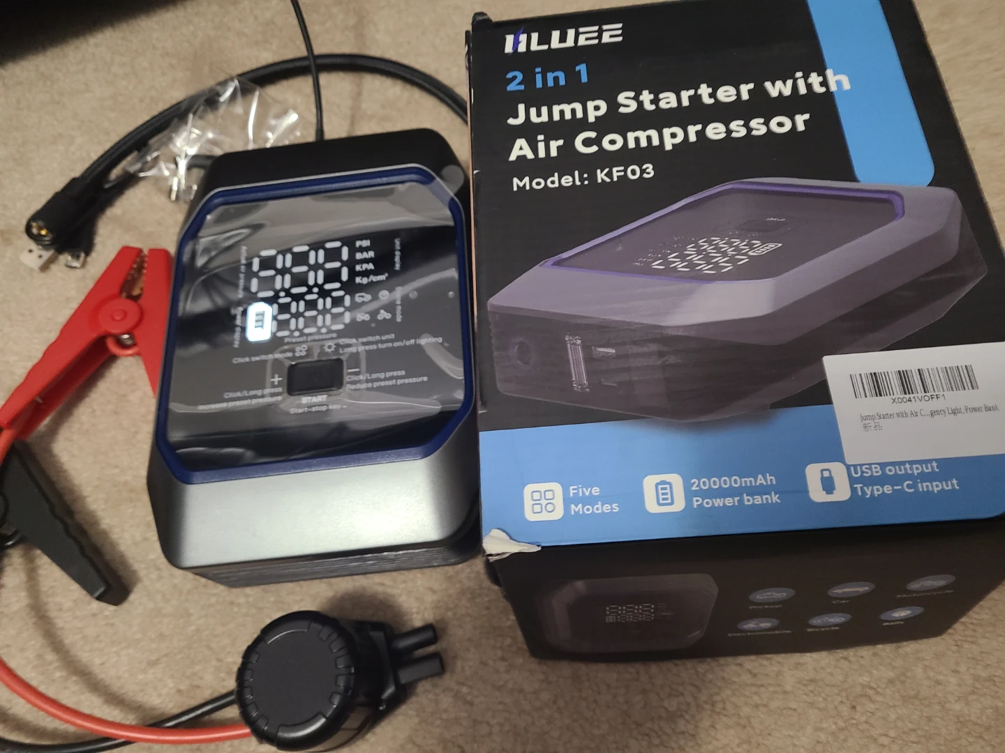 ILUEE 2-in-1 Jump Starter with Air Compressor KF03