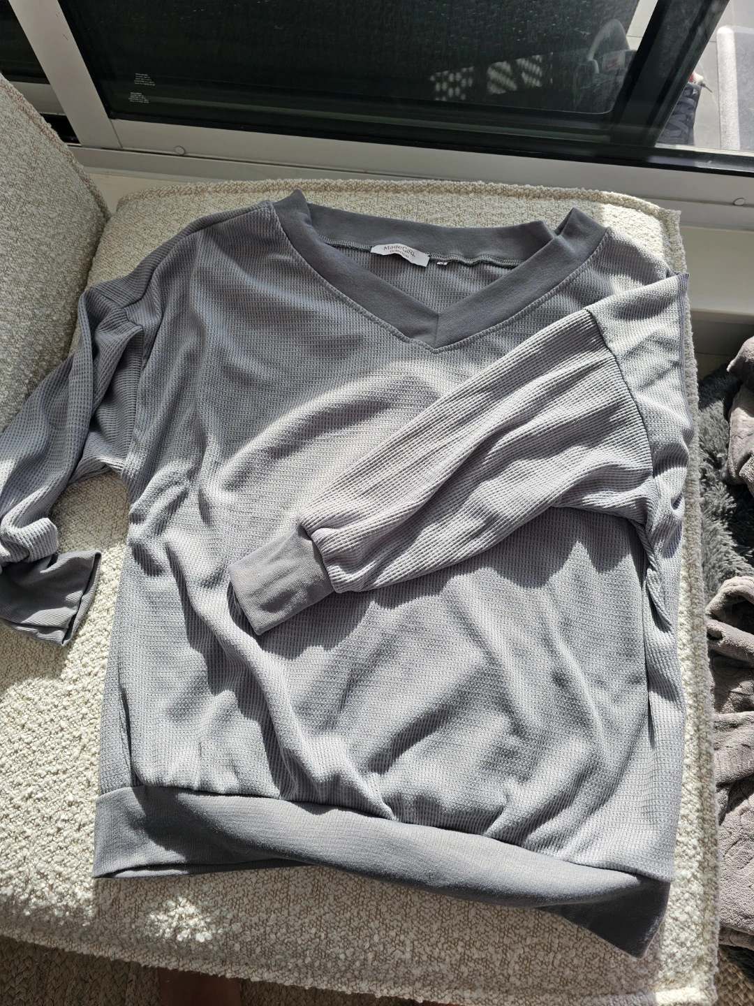 MadeGirl Collection Grey V-Neck Long Sleeve Top Size S
