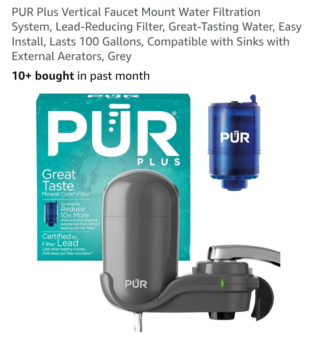 PUR Plus Vertical Faucet Mount Water Filtration System - Grey