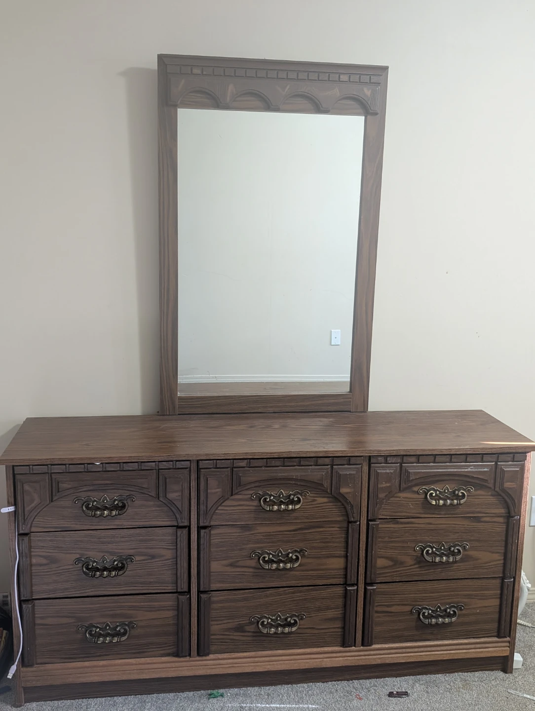 Dark Brown Wooden Dresser with Mirror