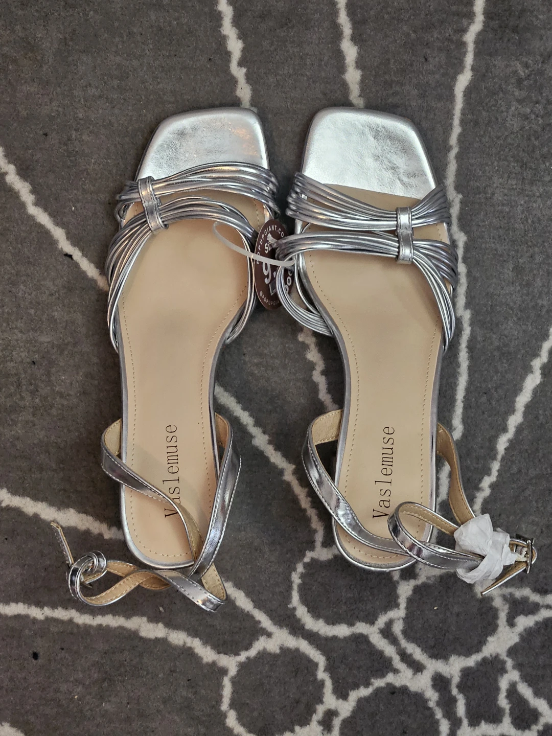 Vaslemuse Silver Strappy Sandals with Ankle Strap