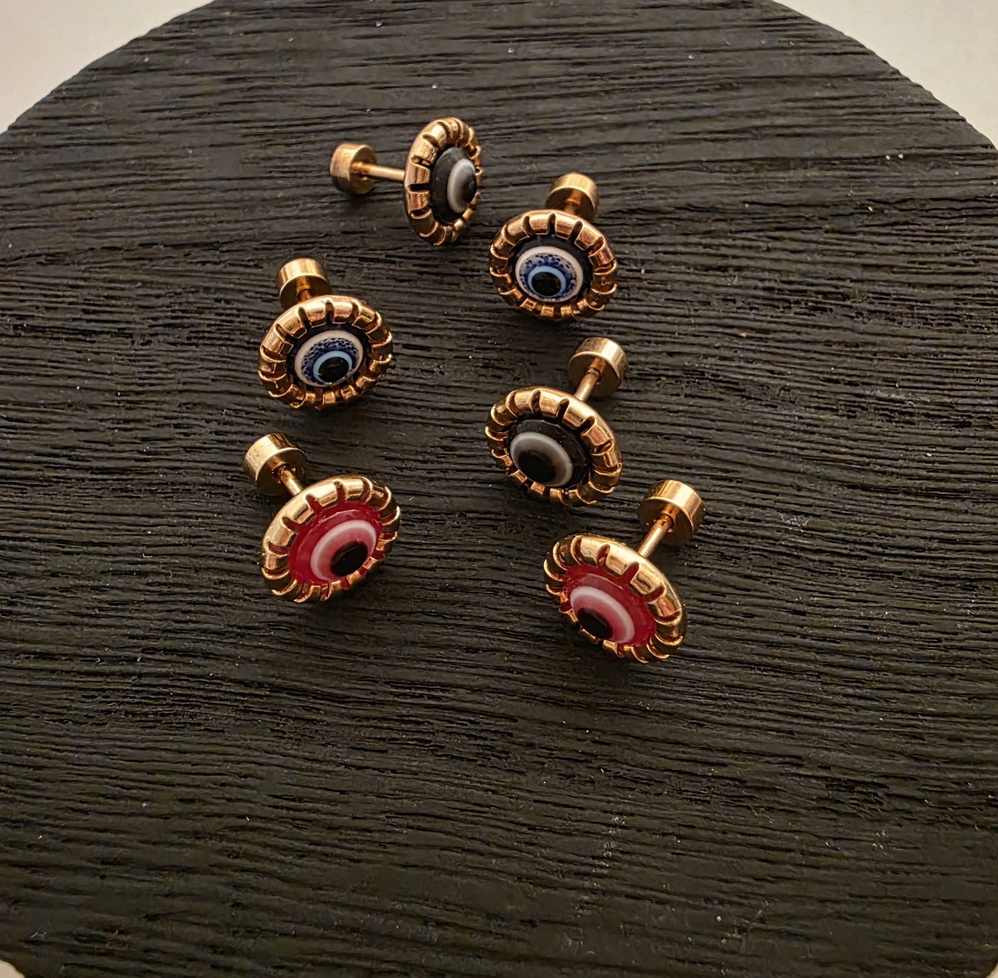 Evil Eye Stud Earrings set of 3 - Gold Tone