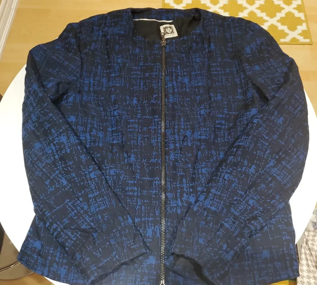 Anne Klein Blue Textured Zip-Up Jacket