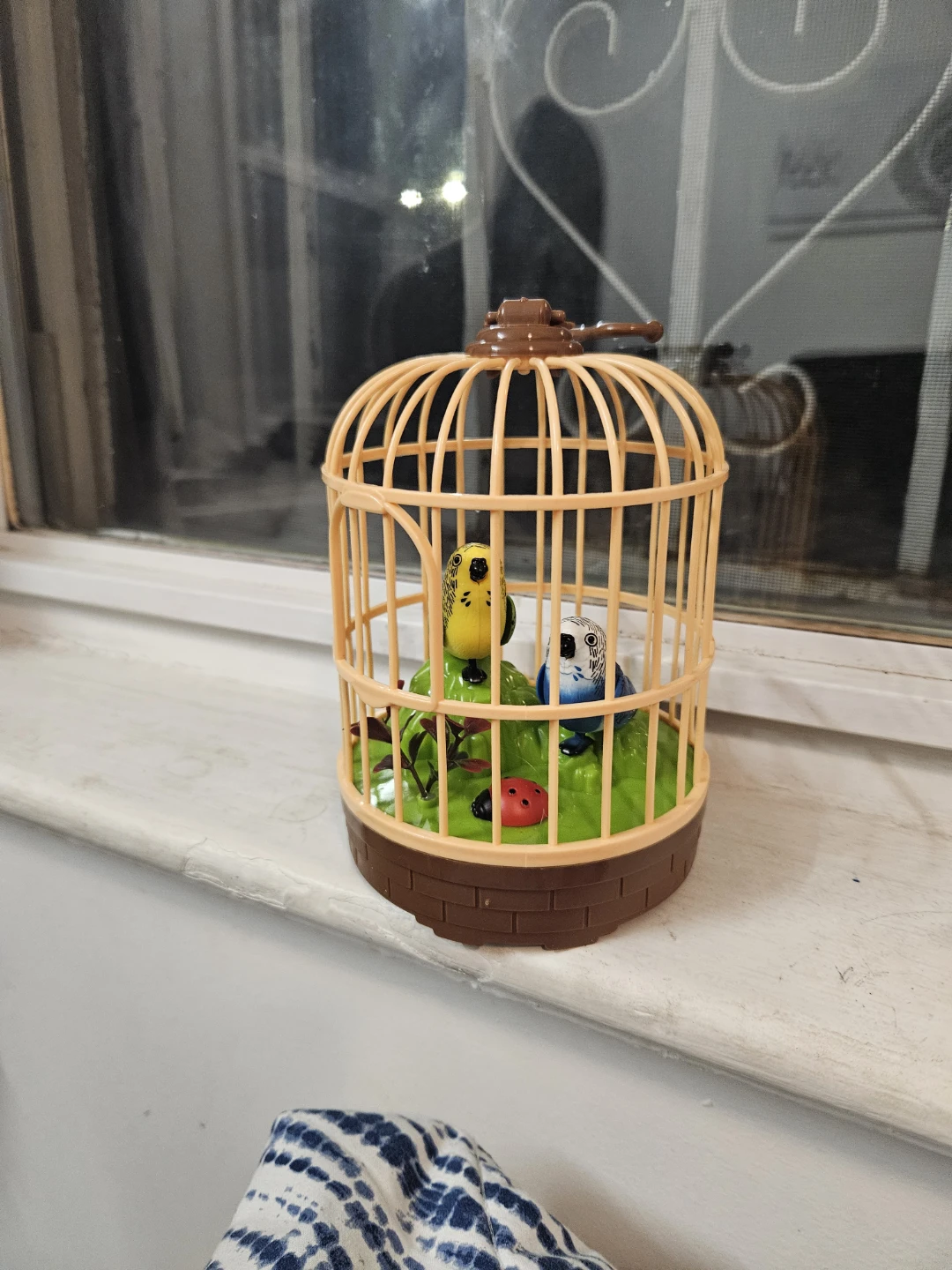Toy Bird Cage with 2 Birds and Ladybug