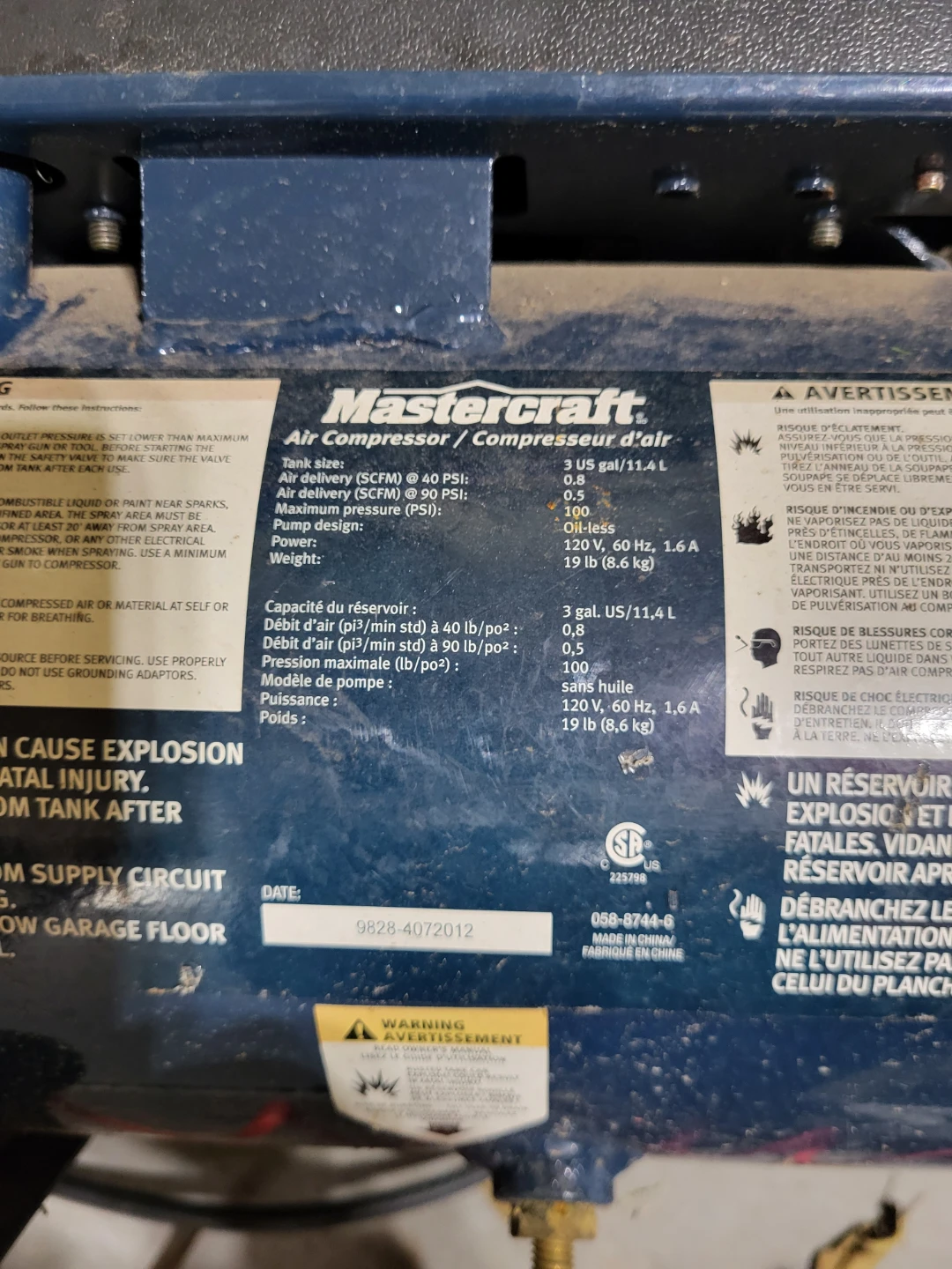 Mastercraft 3 Gallon Air Compressor - photo 3