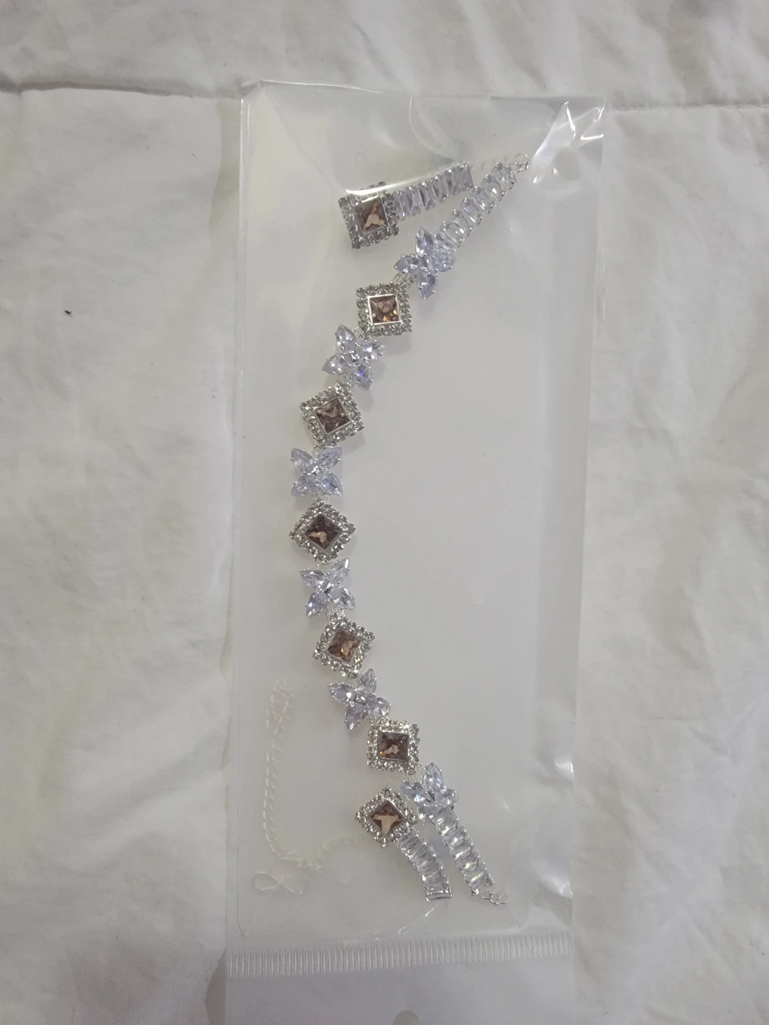 Jewelry Set with Square Brown and Clear Stones