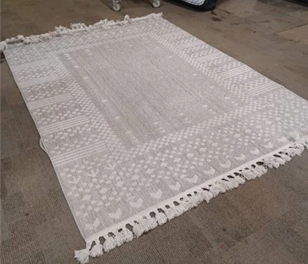 Light Grey Area Rug with Tassels