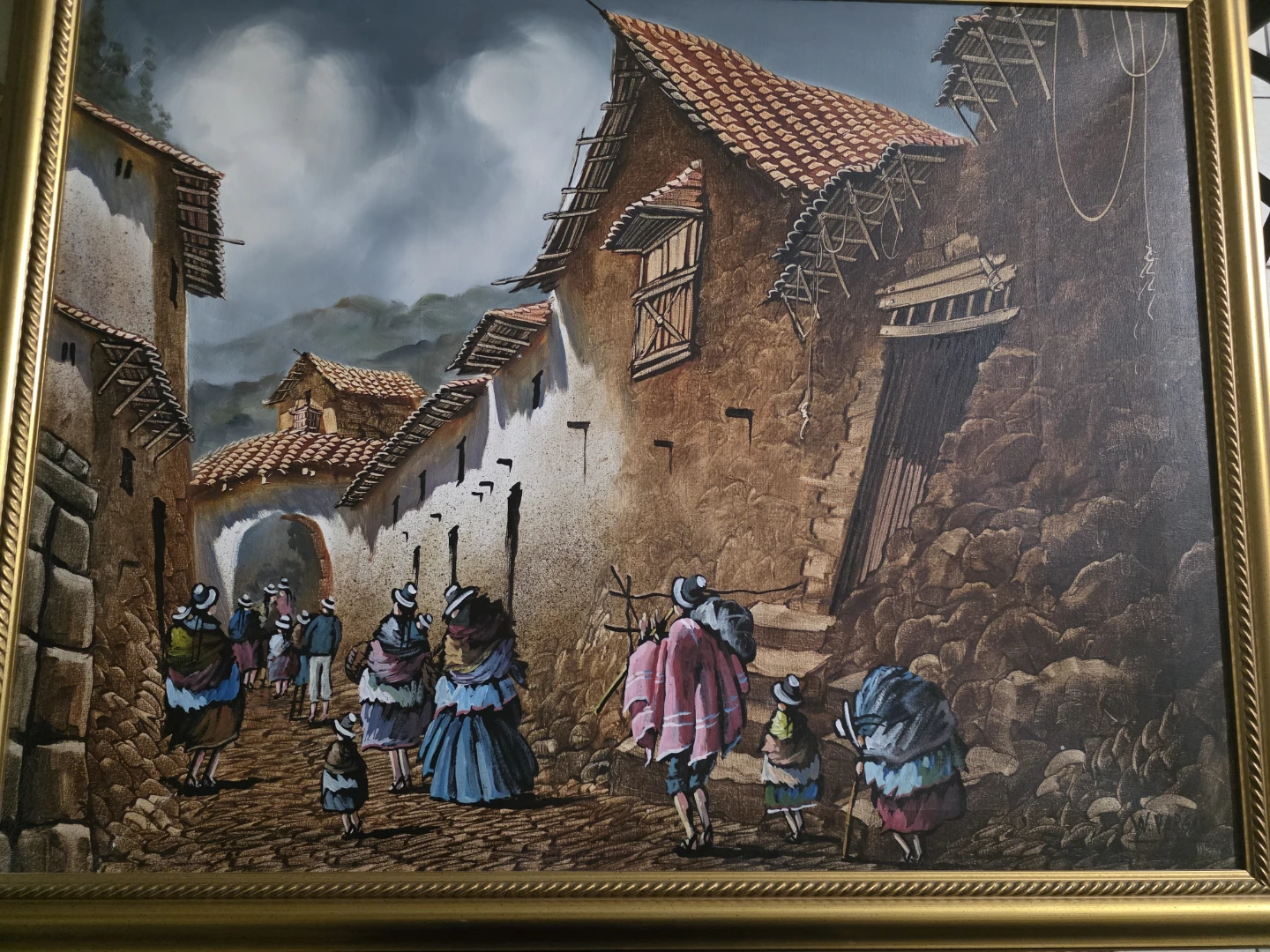 Beautiful  Oil Painting of Andean Village Scene