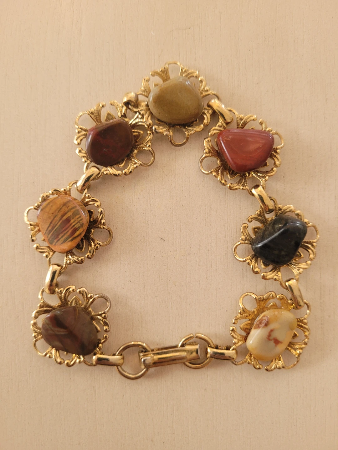 Gold-tone Charm Bracelet with Assorted Stones (Lowest Price)