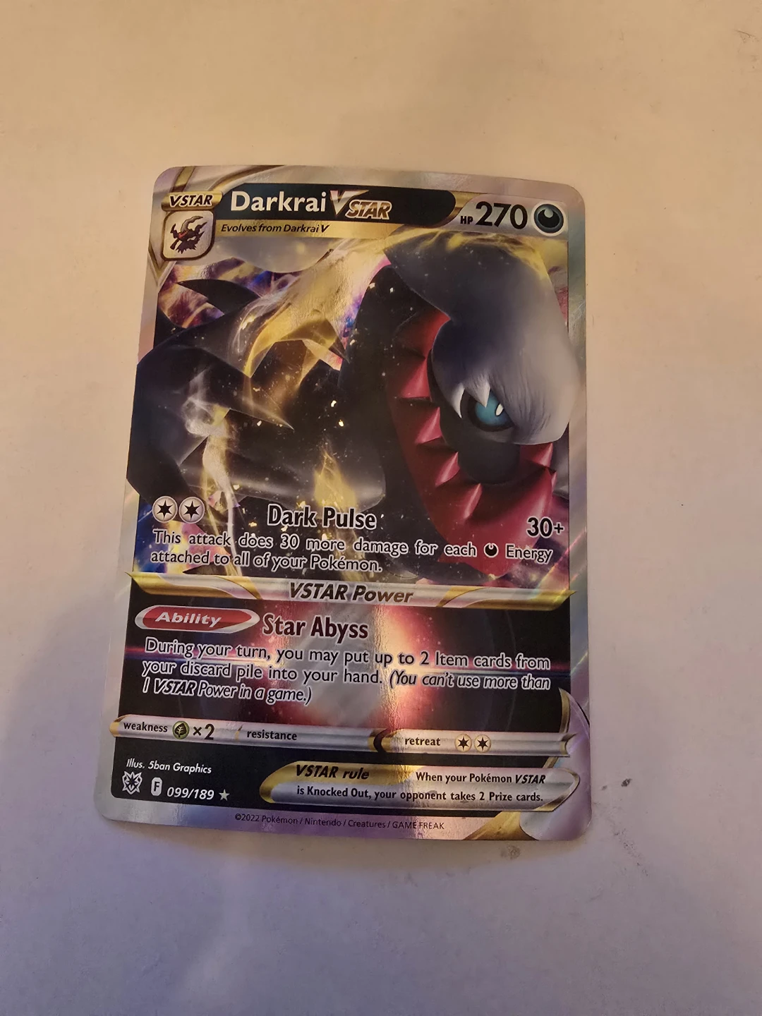 Pokemon VSTAR Darkrai VSTAR Card 099/189