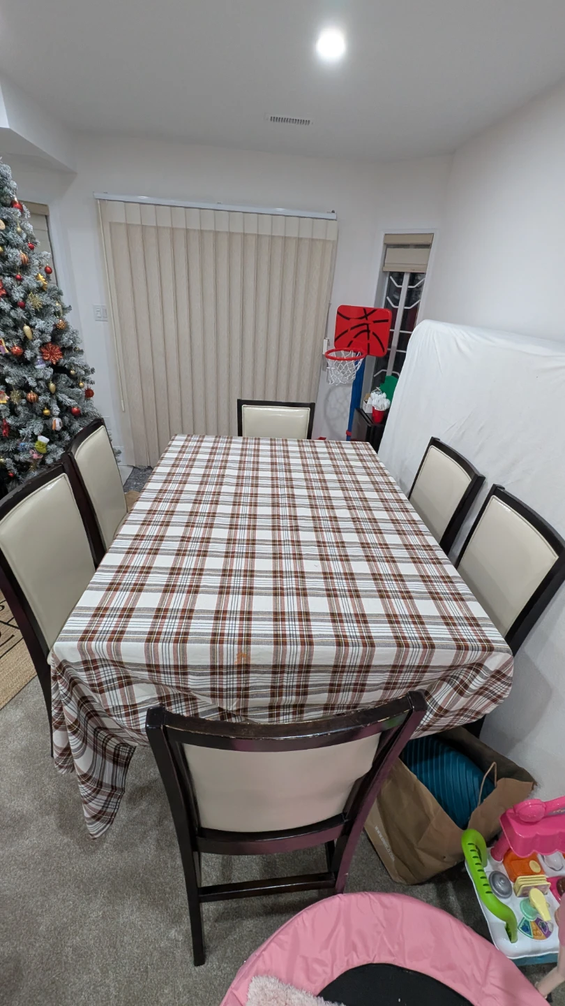 Dark Wood Dining Table with Black Glass Inlay