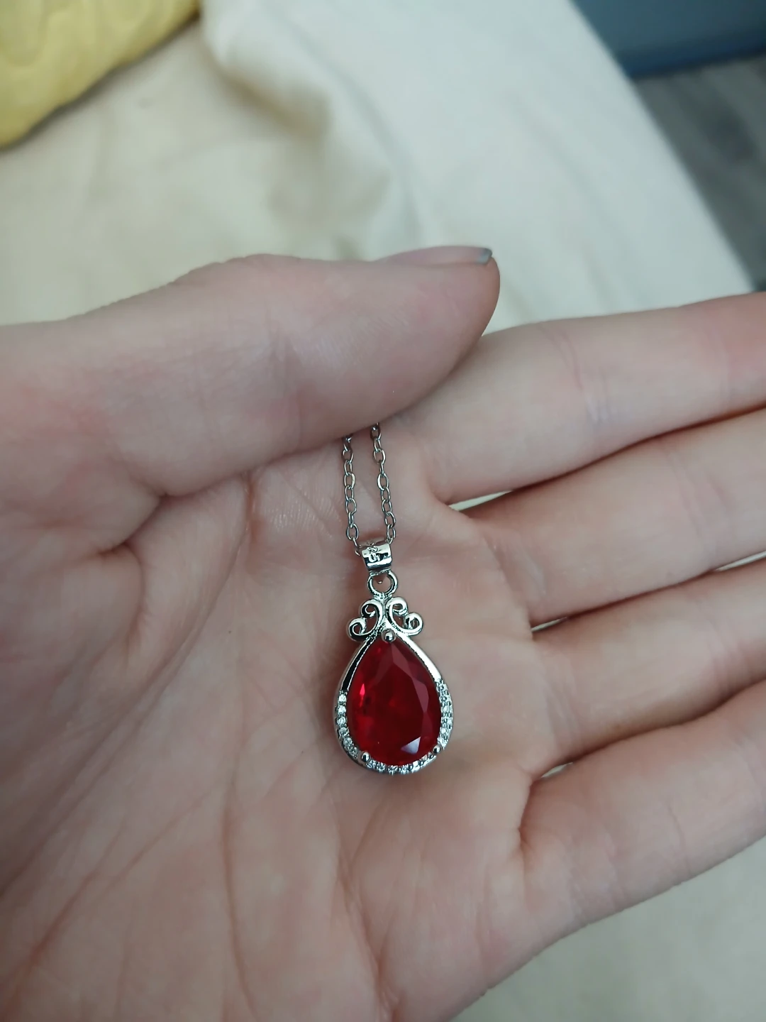 925 Silver And Lab Grown Ruby Teardrop Pendant Necklace - photo 4