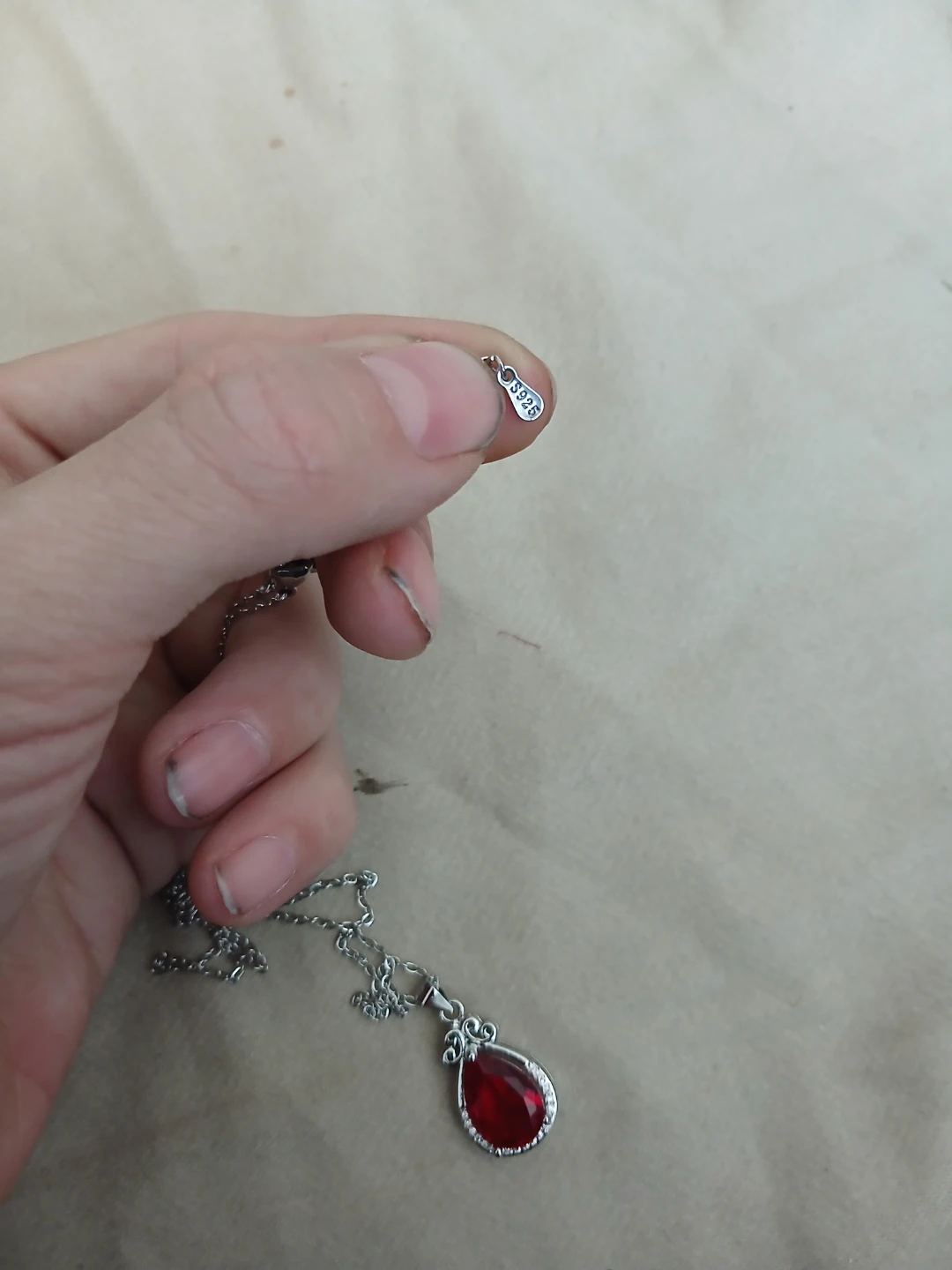 925 Silver And Lab Grown Ruby Teardrop Pendant Necklace - photo 5