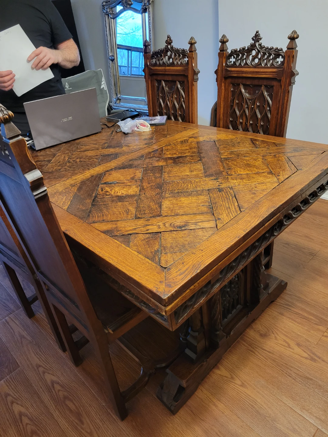 150 year old French Gothic, hand carved dinning table - photo 3