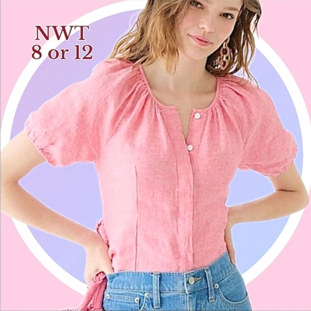 NWT Sz 12 J Crew Reversible V Back Linen Scoop Neck Top 🏆