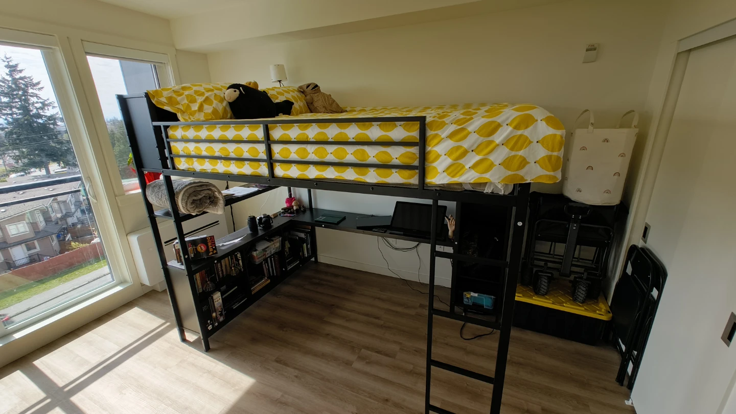 Black Metal Loft Bed with Desk and Shelving