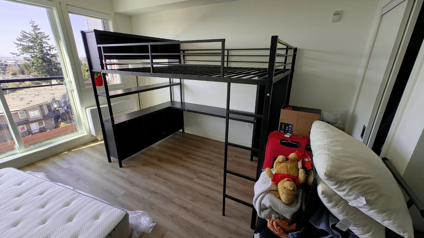 Black Metal Loft Bed with Desk and Shelving - photo 2