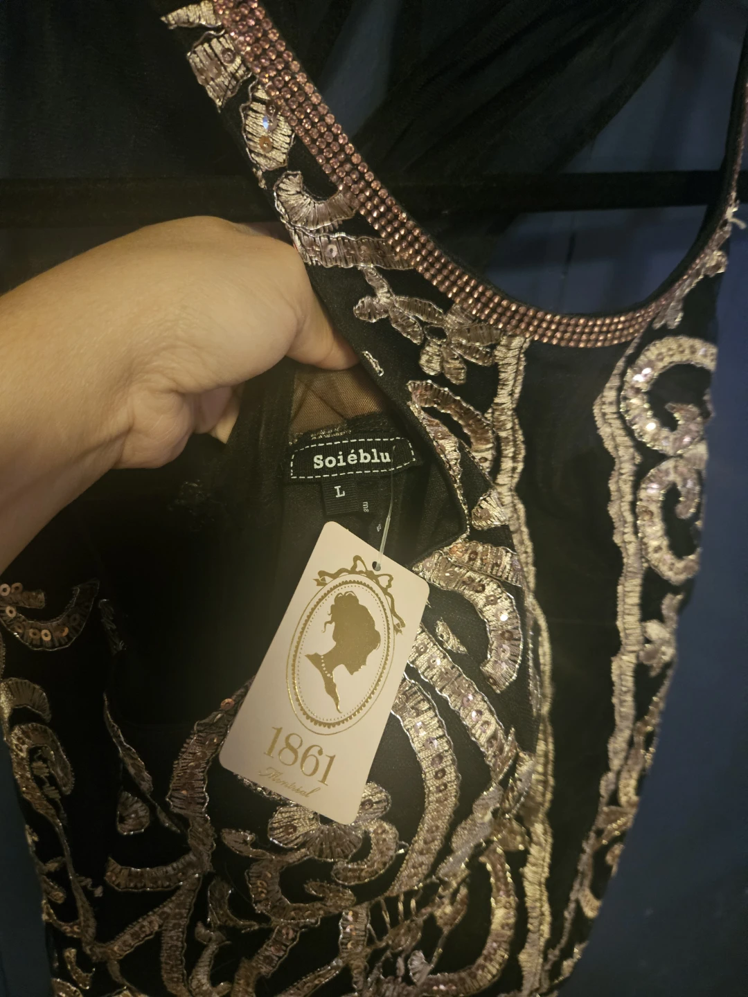 Soibleu Black & Gold Embellished Maxi Dress