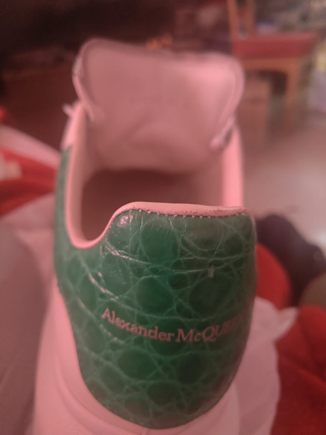 Alexander McQueen Oversized Sneakers White Green Crocodile Heel - photo 5