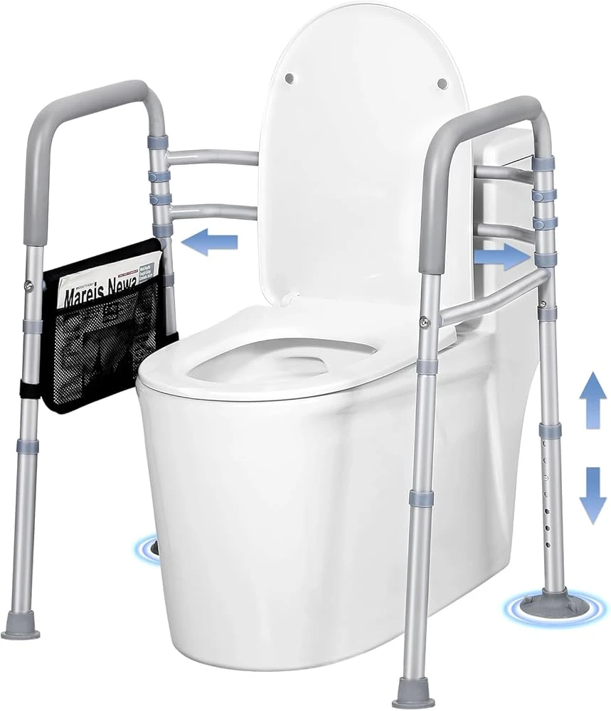 Adjustable Toilet Grab Bar Frame with Storage Pouch