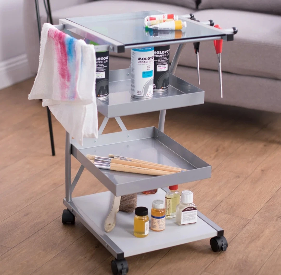 Metal and Glass Rolling Cart (For Art)
