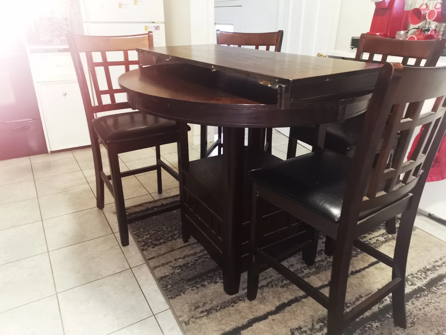 Dark Wood Counter Height Dining Set with 4 Chairs
