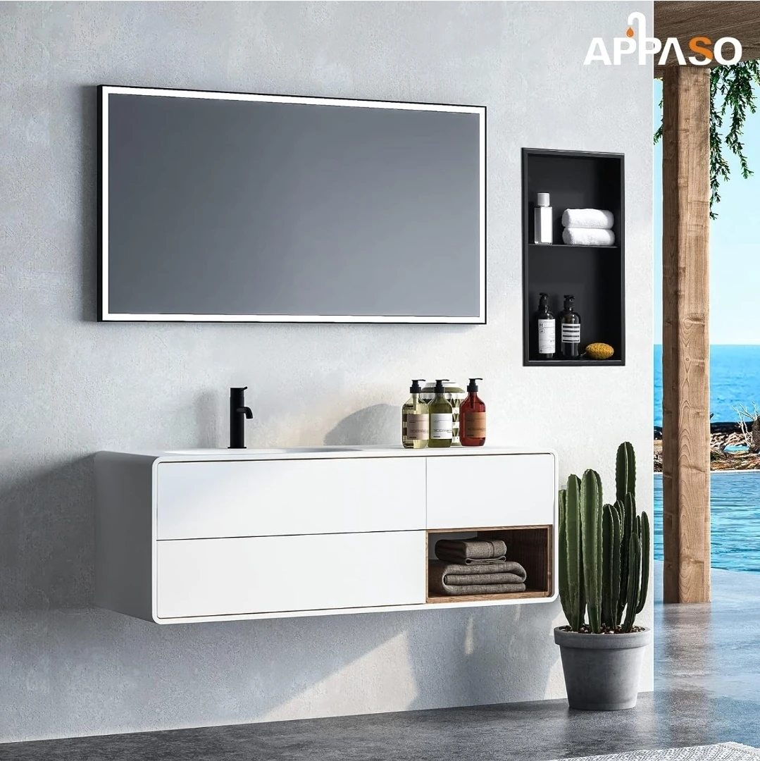 APPASO 24" x 12" Matte Black Stainless Steel Shower Niche Shelf - photo 2
