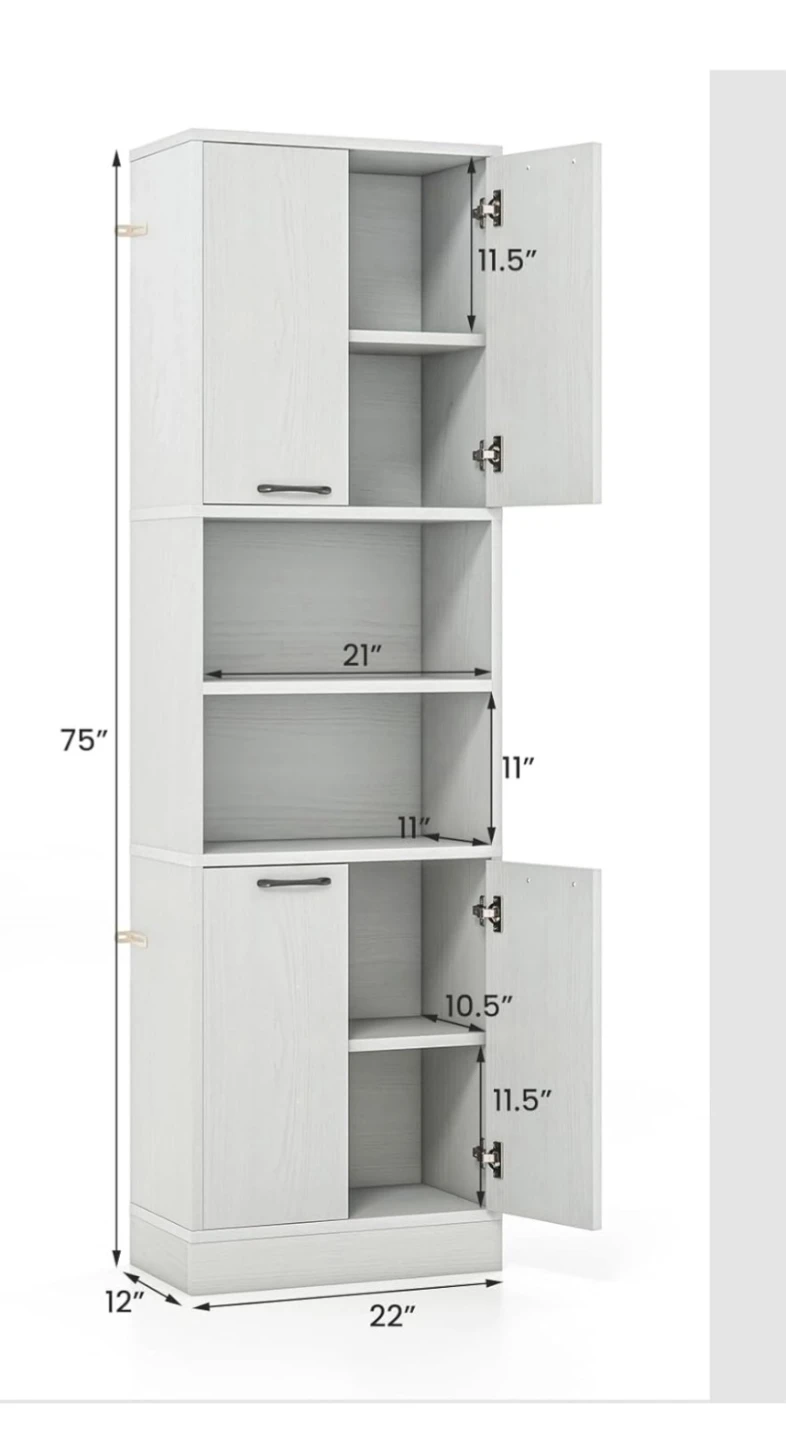 White Storage Cabinet with Doors and Shelves