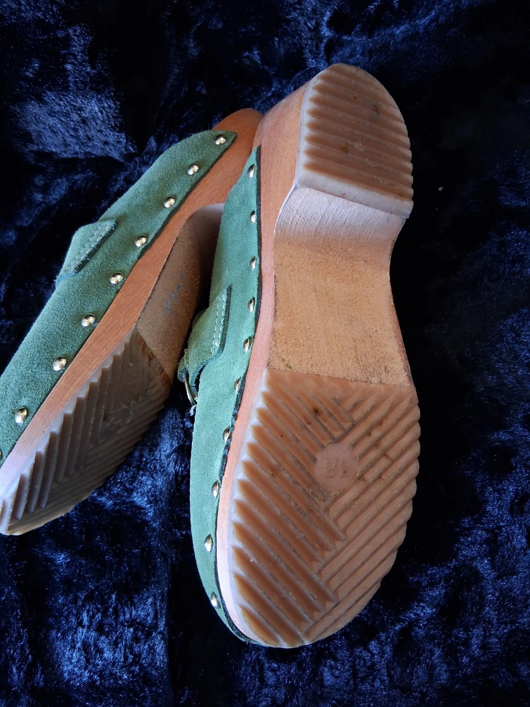 Green Suede Clogs with Gold Buckle Accent - photo 3