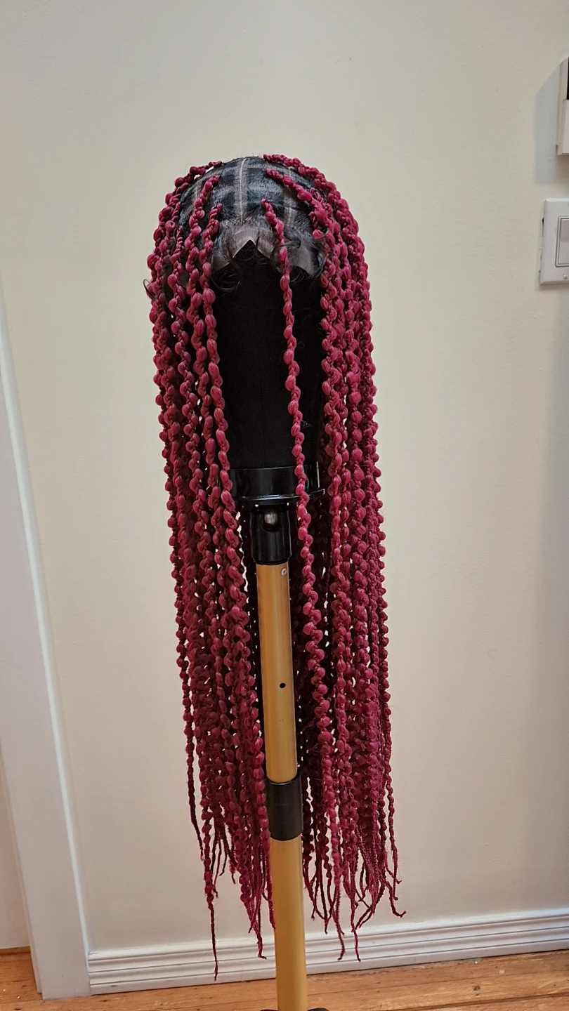 28” Burgundy Braided Wig – Handmade – Ready to Wear