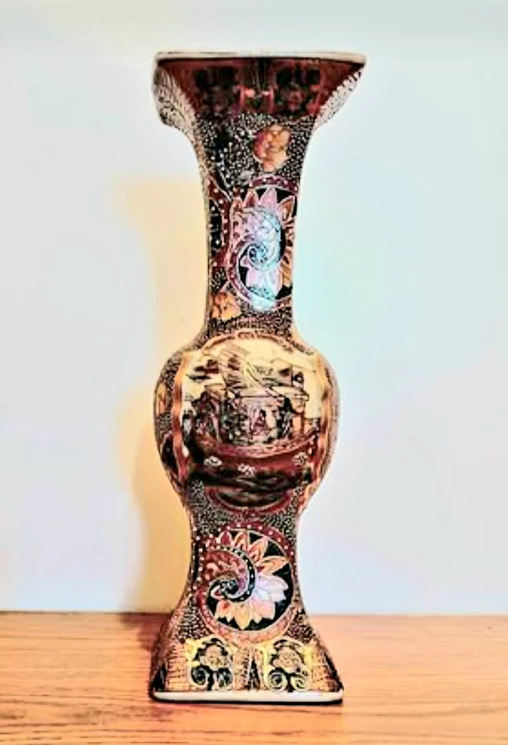 Vtg Satsuma 24Kt Gold Hand Painted Chinese Art Vase