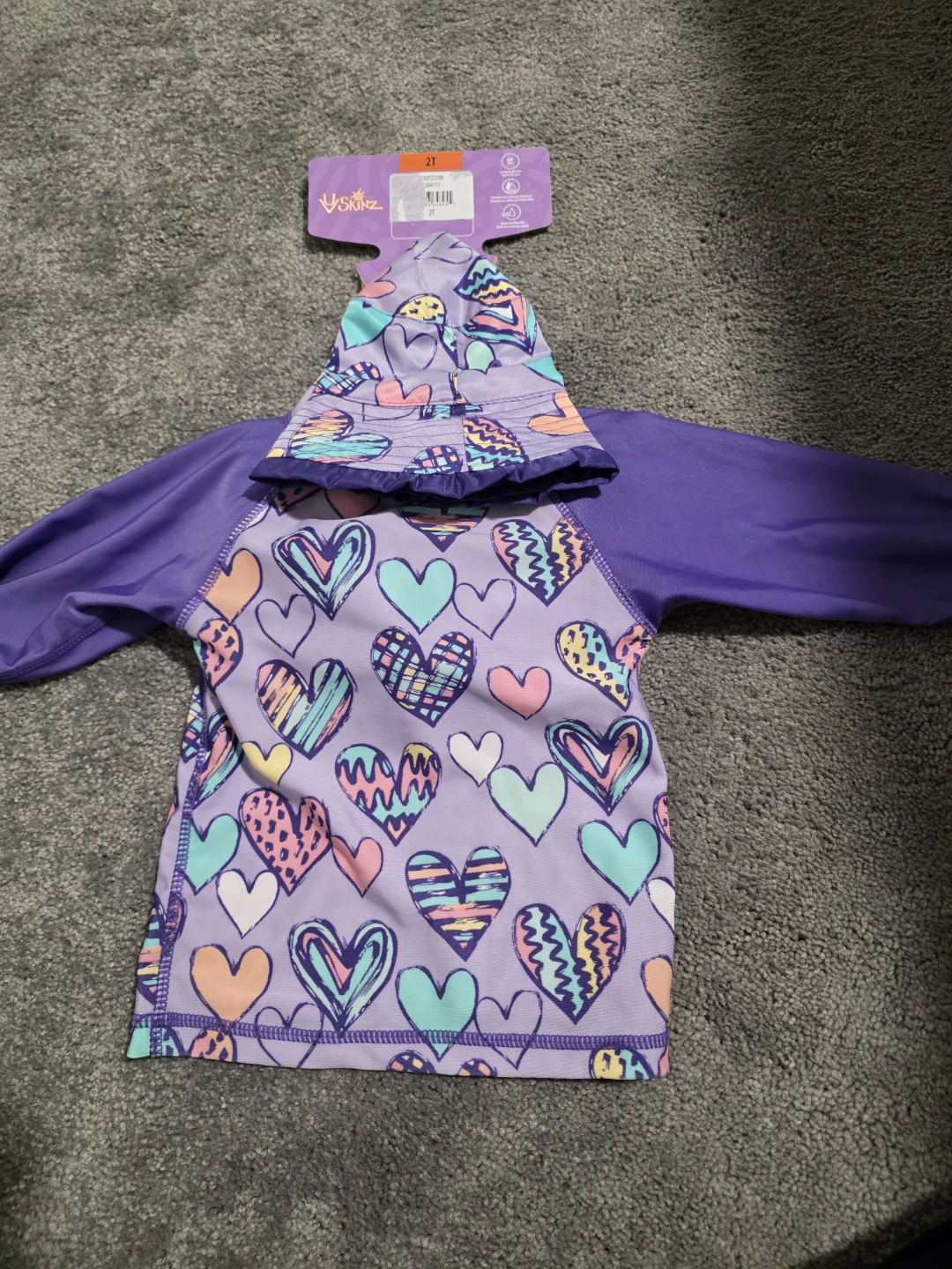 UV Skinz Girls Swimsuit Set 2T Purple Hearts 🏆