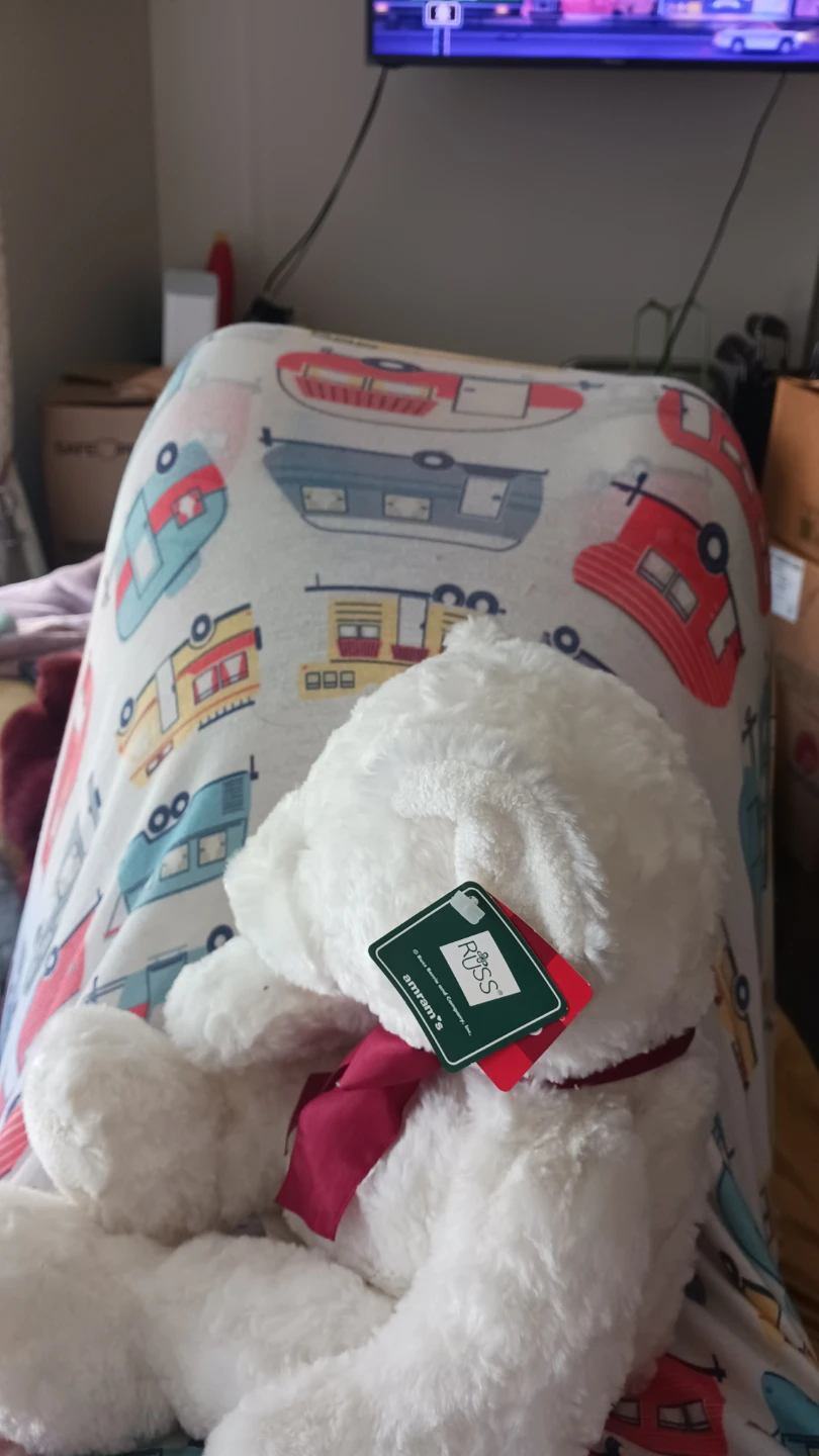 White Teddy Bear with Red Bow (Vintage) - photo 2