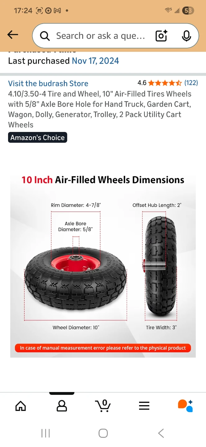 10" Air-Filled Tire & Wheel
