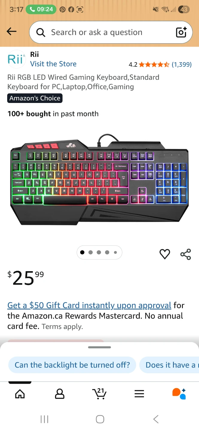 Rii 7 Color Backlit Gaming Keyboard