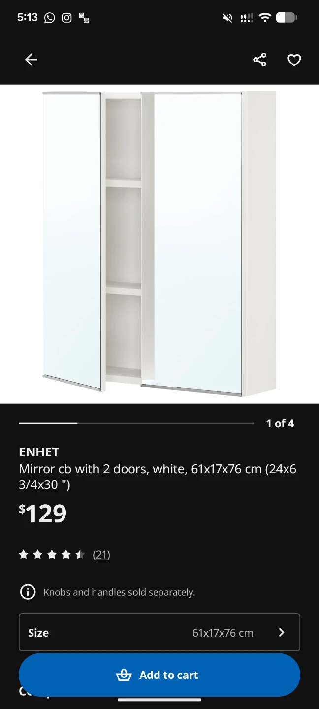 IKEA ENHET Mirror Cabinet 61x17x76 cm White - photo 2