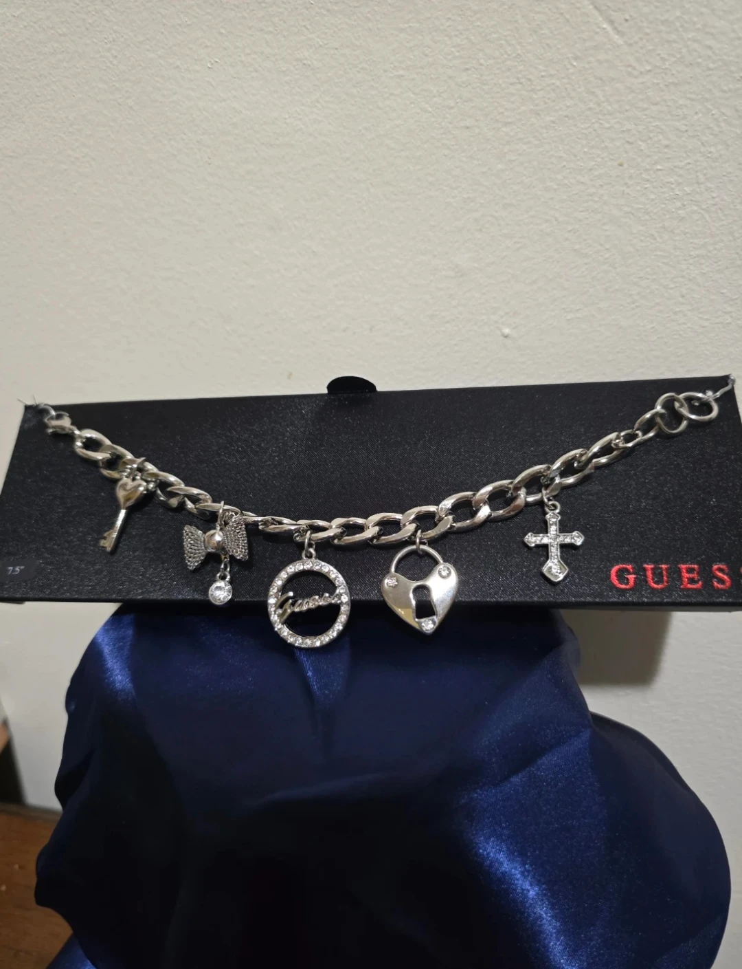 Guess Charm Bracelet Silver Tone 7.5"