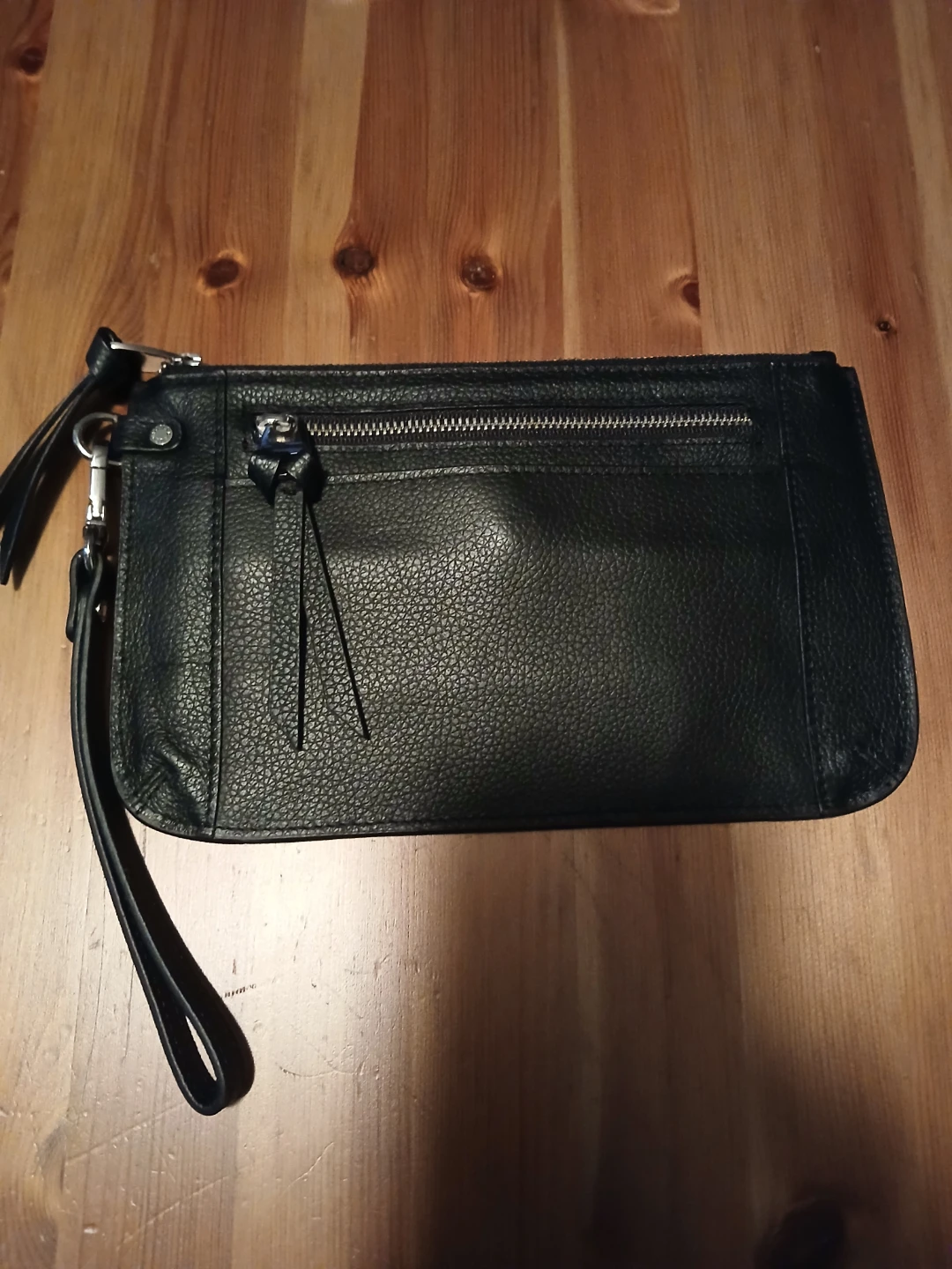 Black Leather Wristlet Clutch