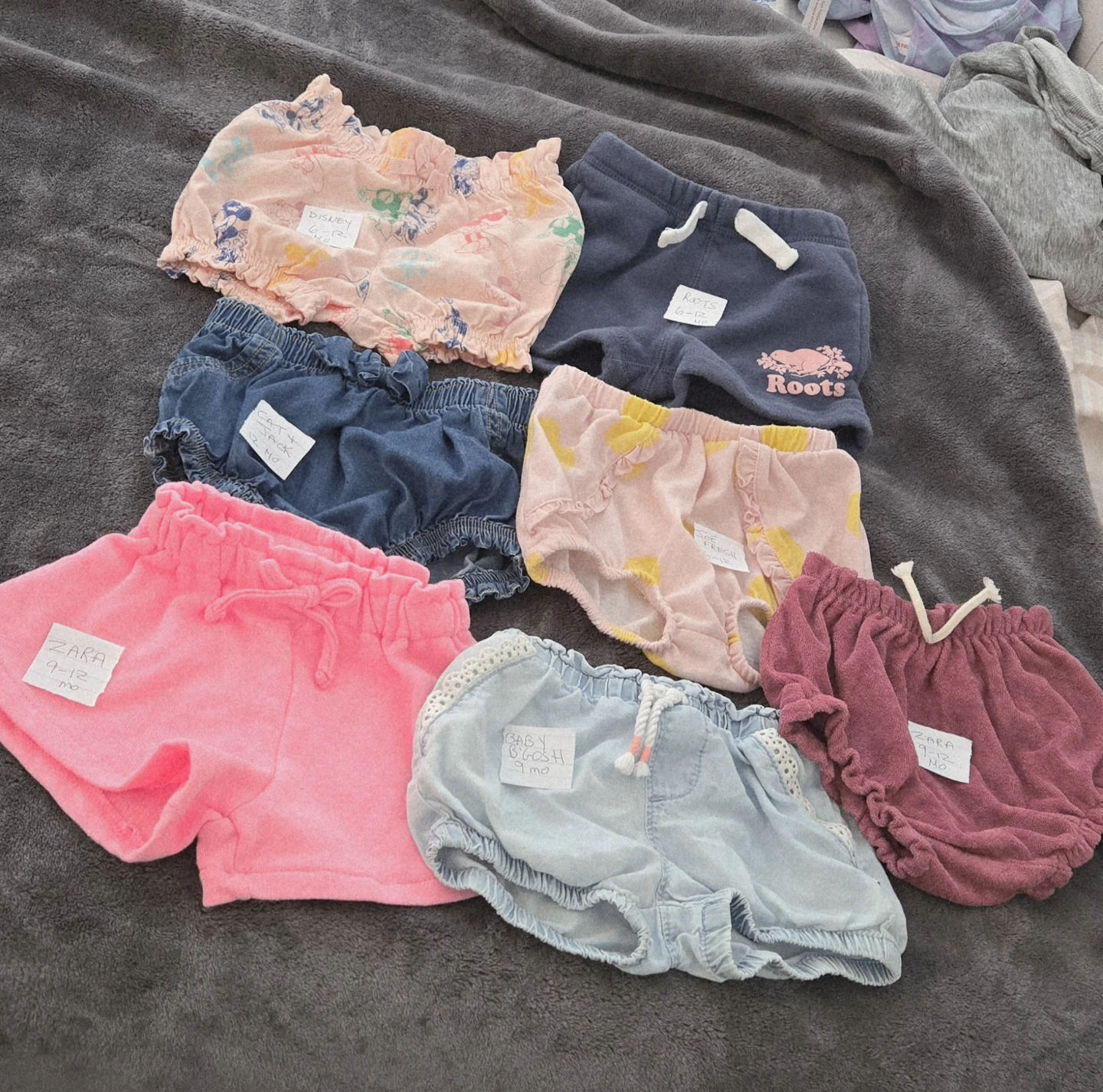 Baby Girl Shorts Bundle (Disney, Zara, Roots).