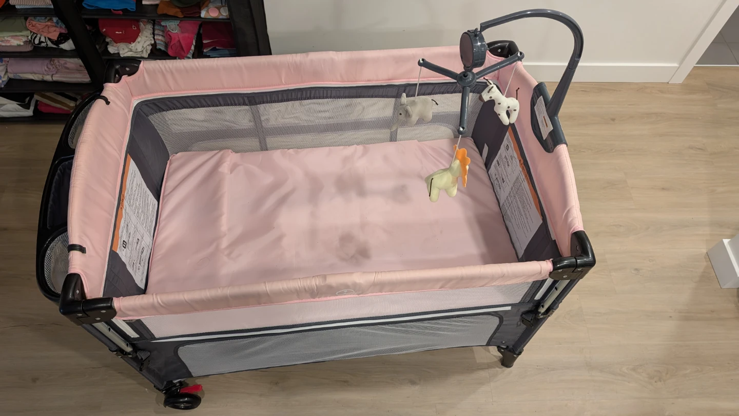 Pink Baby Playpen with Mobile