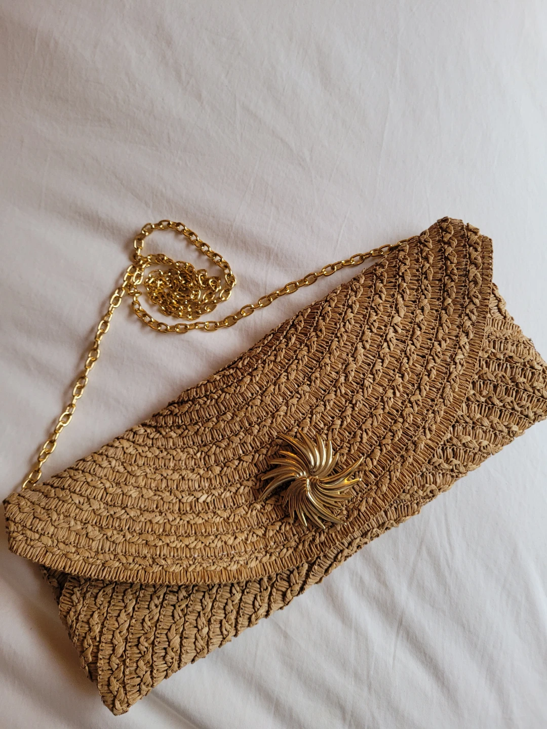 🏆Chanel-look Straw Clutch with Gold Chain and Brooch 🔥