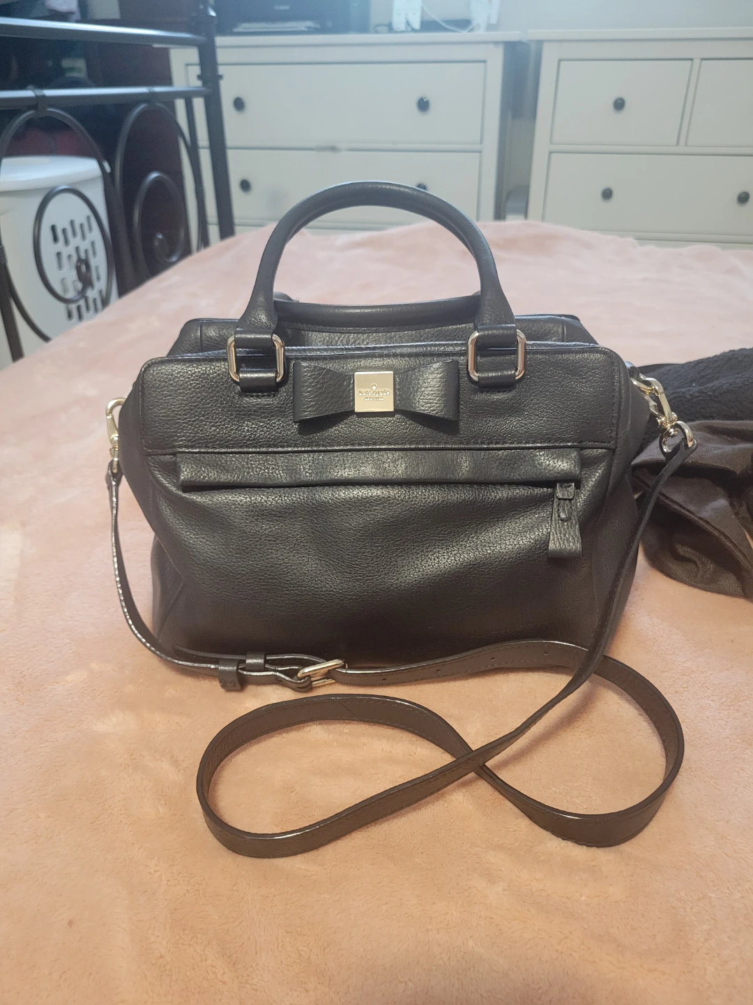 Kate Spade New York Black Leather Bow Satchel Handbag