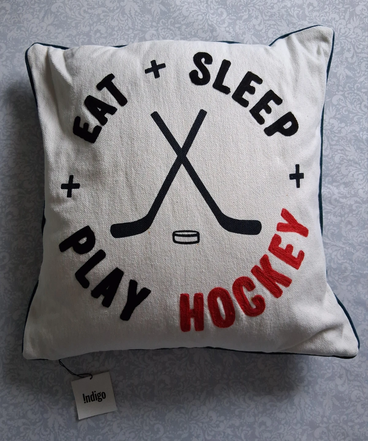 Indigo "Eat Sleep Play Hockey" Accent Pillow