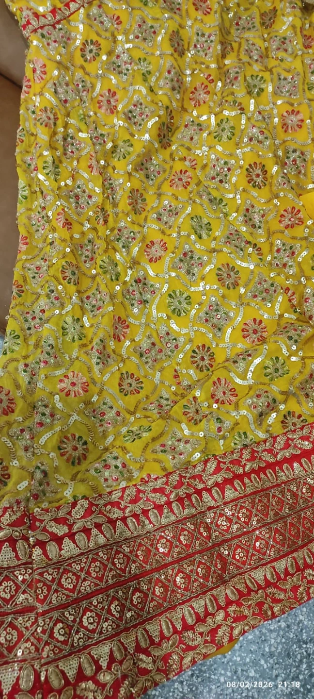 Yellow Sequined Anarkali Suit with stretchable pajami n Dupatta - photo 3