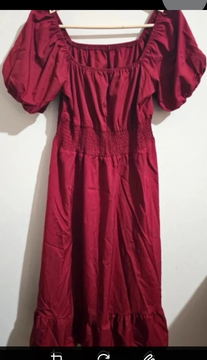 Women's Red Square Neck Puff Sleeve Dress - photo 4