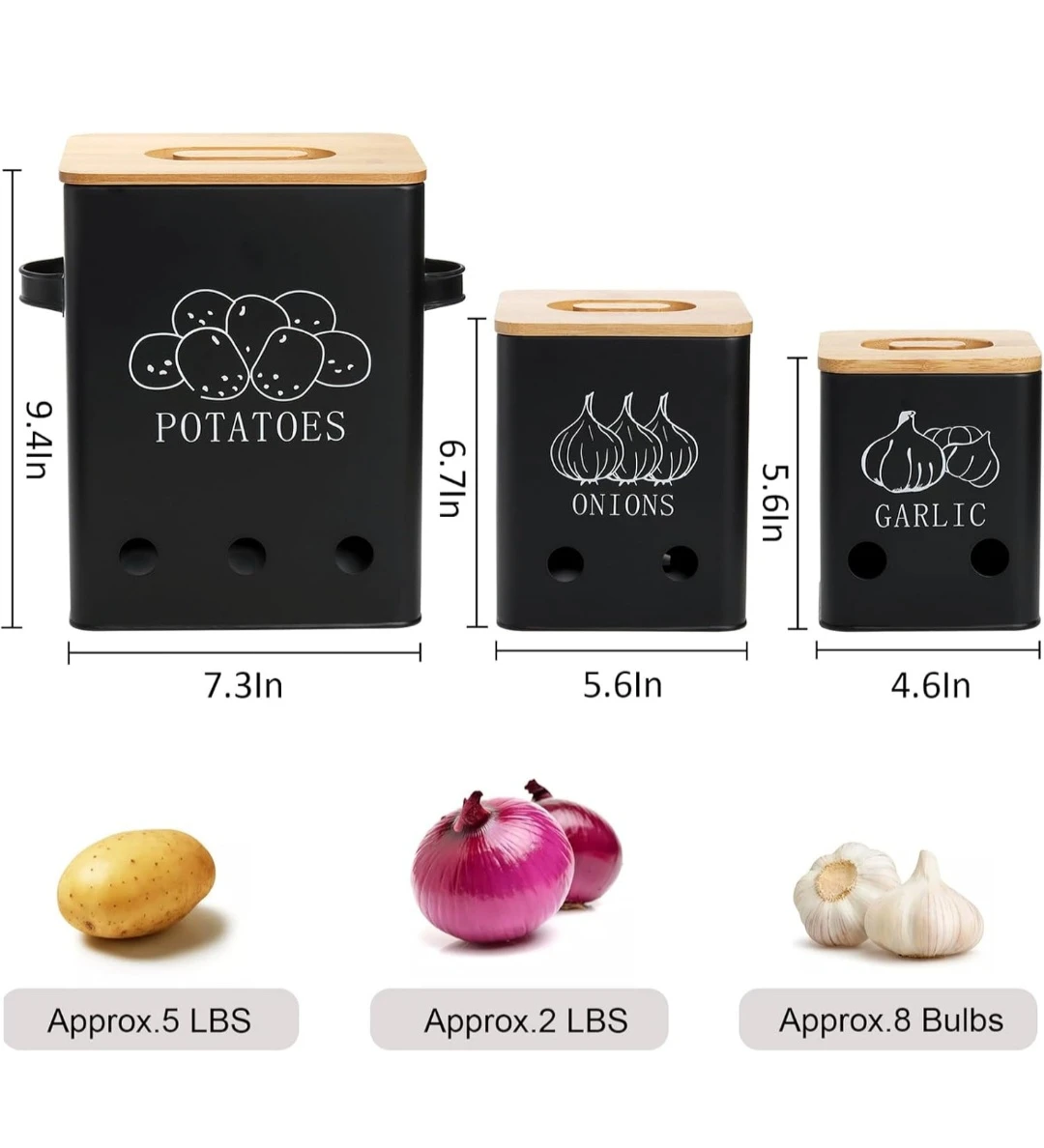 WUWEOT 3 Pack Vegetable Storage Tins, Potato Onion Garlic Sto... - photo 3