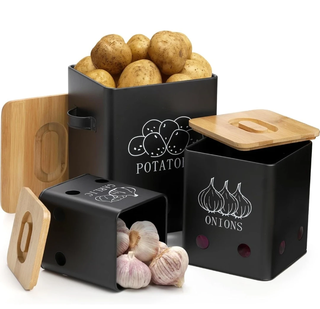 WUWEOT 3 Pack Vegetable Storage Tins, Potato Onion Garlic Sto... - photo 5