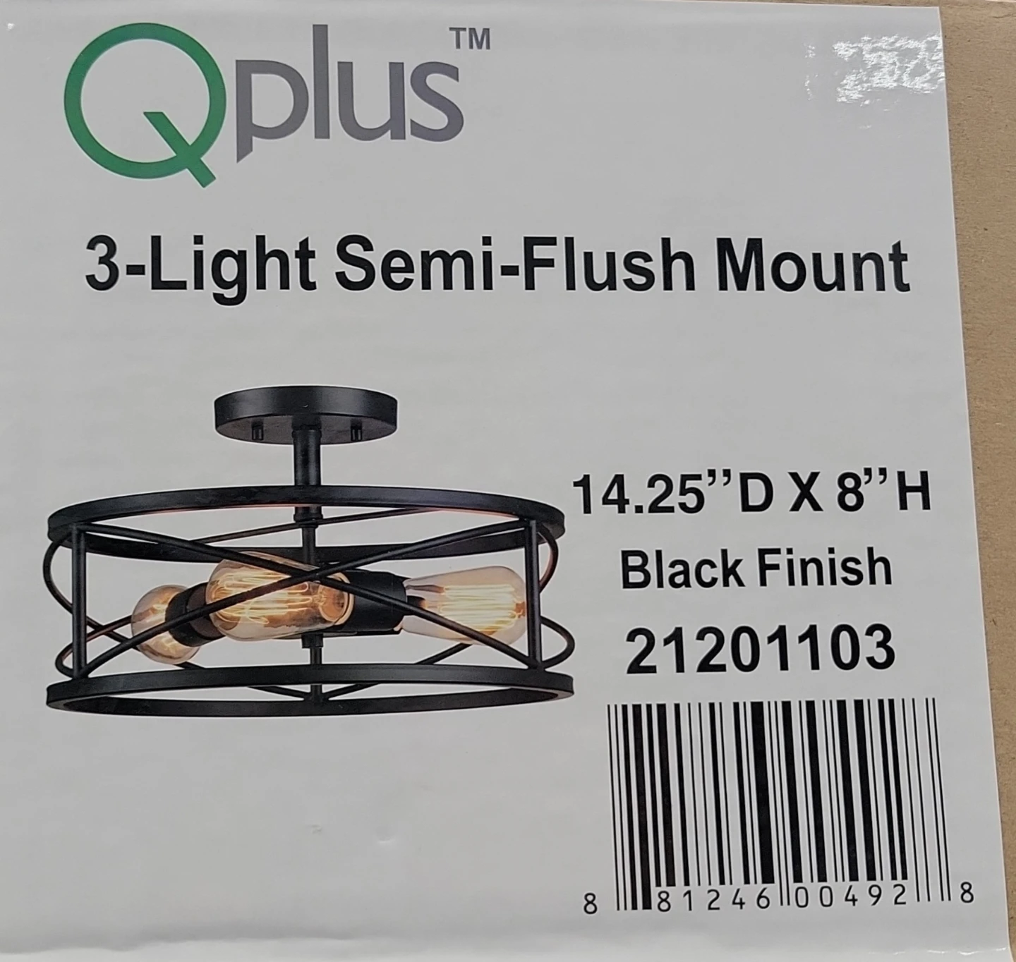 🏆BRAND NEW - Qplus 3-Light Semi-Flush Mount Black Fixture 🏆